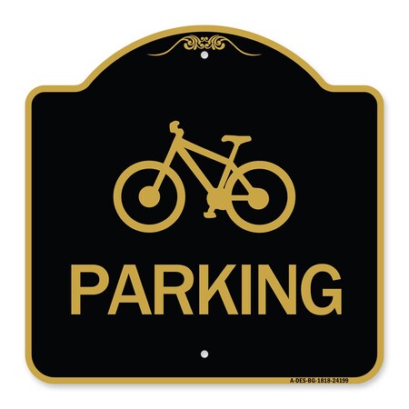 Signmission D4-3 Bicycle Parking Bicycle Parking, Black & Gold Aluminum Sign, 18" x 18", BG-1818-24199 A-DES-BG-1818-24199